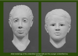 Facial reconstructions of two of the 1935 East Middlebury murder victim. Their story will be told in the Fox Room speaker series.